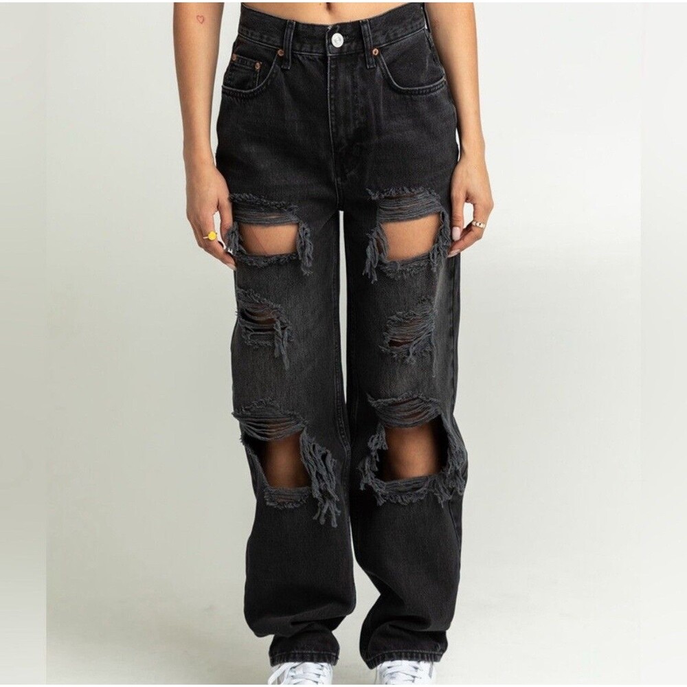 BDG Urban Outfitters High Rise Baggy Mom Jeans Distressed Womens 26 Black
